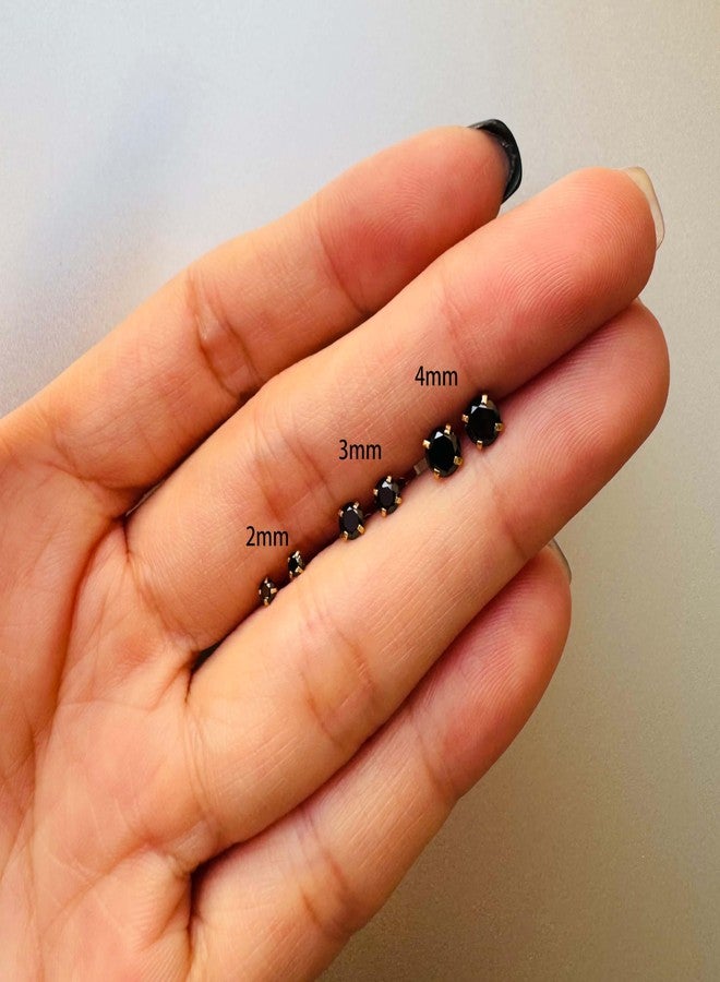 Renkovte 3Pairs CZ Stud Flat Screw Back Earrings for Women Multiple Piercing,Dainty Flatback Cubic Zirconia Cartilage Earring Stud,Helix Tragus Conch Piercing Jewelry (2mm/3mm/4mm Gold, Black CZ) - Image 4